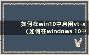 如何在win10中启用vt-x（如何在windows 10中启用vt）